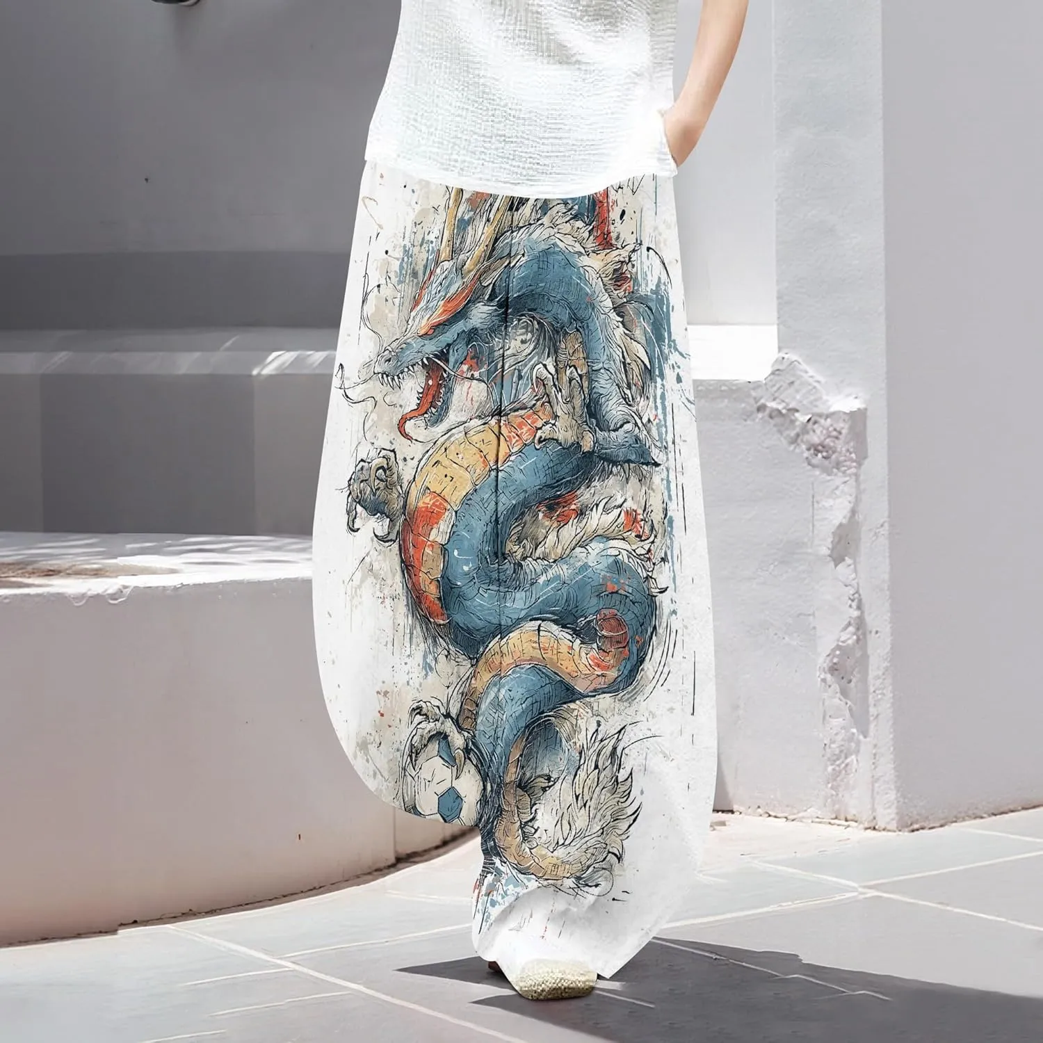 Womens Baggy Cotton Blend Elastic WaistWide Leg Palazzo Pants Ladies Summer Casual Loose Hippie Lantern Trousers