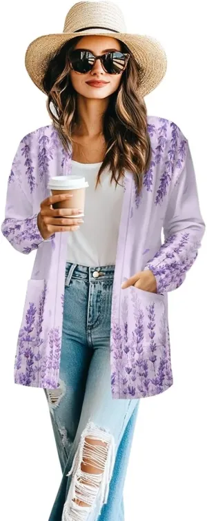Womens Casual Lightweight Cardigan with Pocket Long Sleeve Open Front Cardigan for Fall Spring Summer