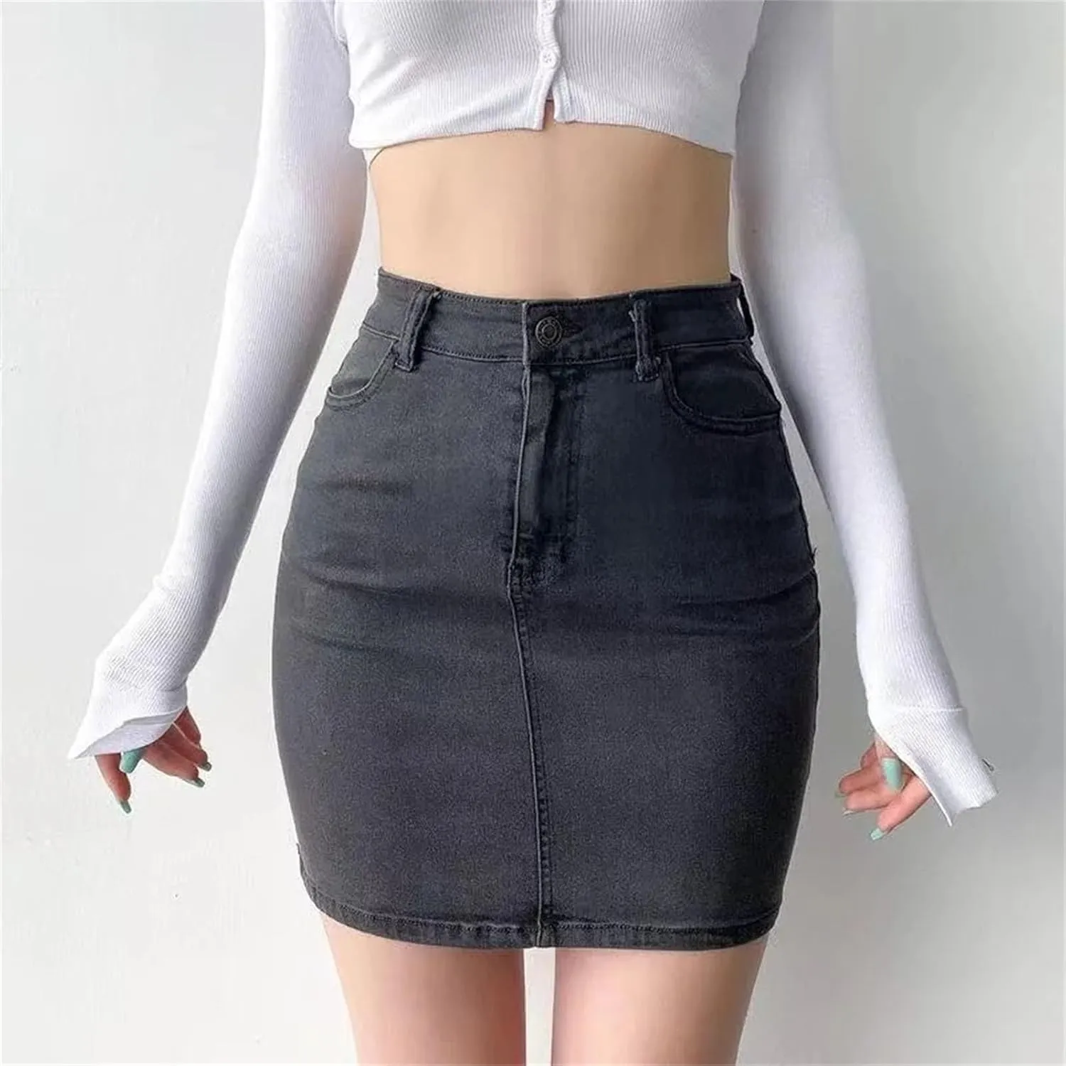 Women's Denim Skirt High Waisted Vintage Mini Skirts Summer Fashion Wrap A-Line Casual Skirt