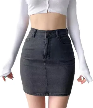 Women's Denim Skirt High Waisted Vintage Mini Skirts Summer Fashion Wrap A-Line Casual Skirt