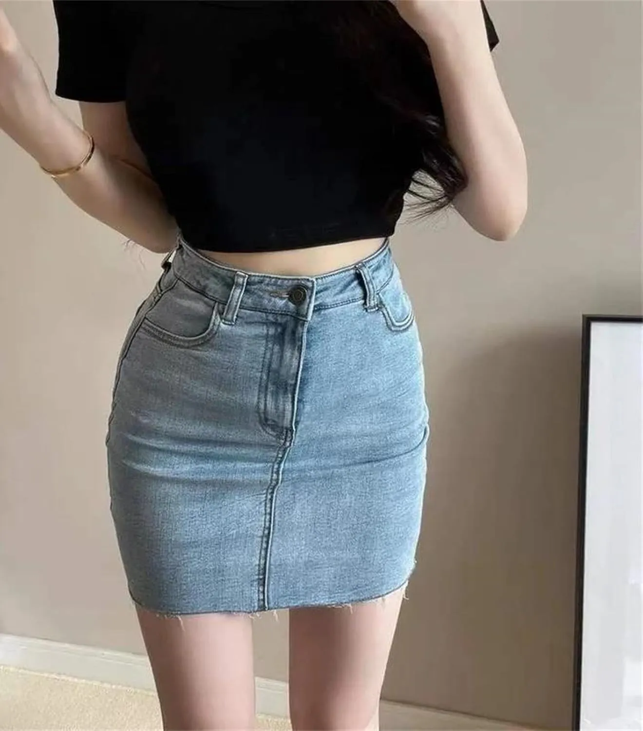 Women's Denim Skirt High Waisted Vintage Mini Skirts Summer Fashion Wrap A-Line Casual Skirt