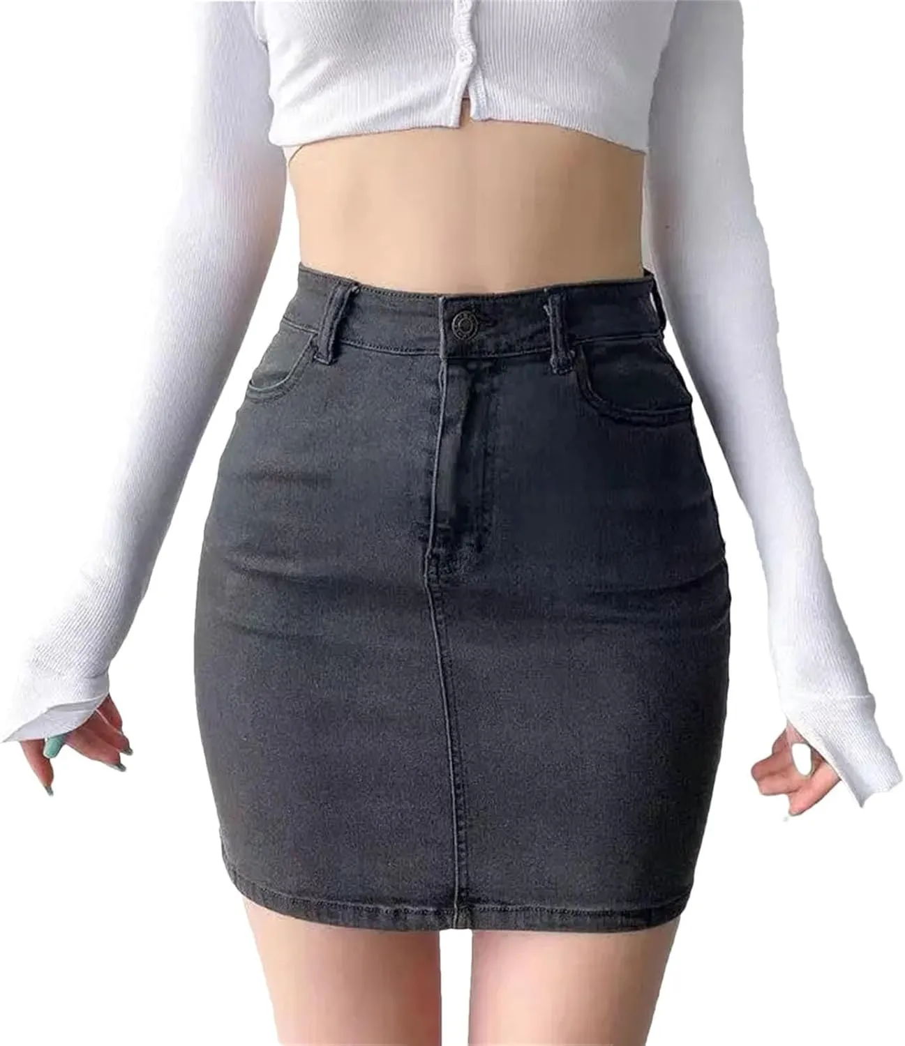 Women's Denim Skirt High Waisted Vintage Mini Skirts Summer Fashion Wrap A-Line Casual Skirt