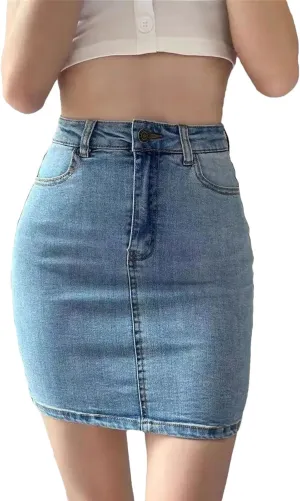 Women's Denim Skirt High Waisted Vintage Mini Skirts Summer Fashion Wrap A-Line Casual Skirt