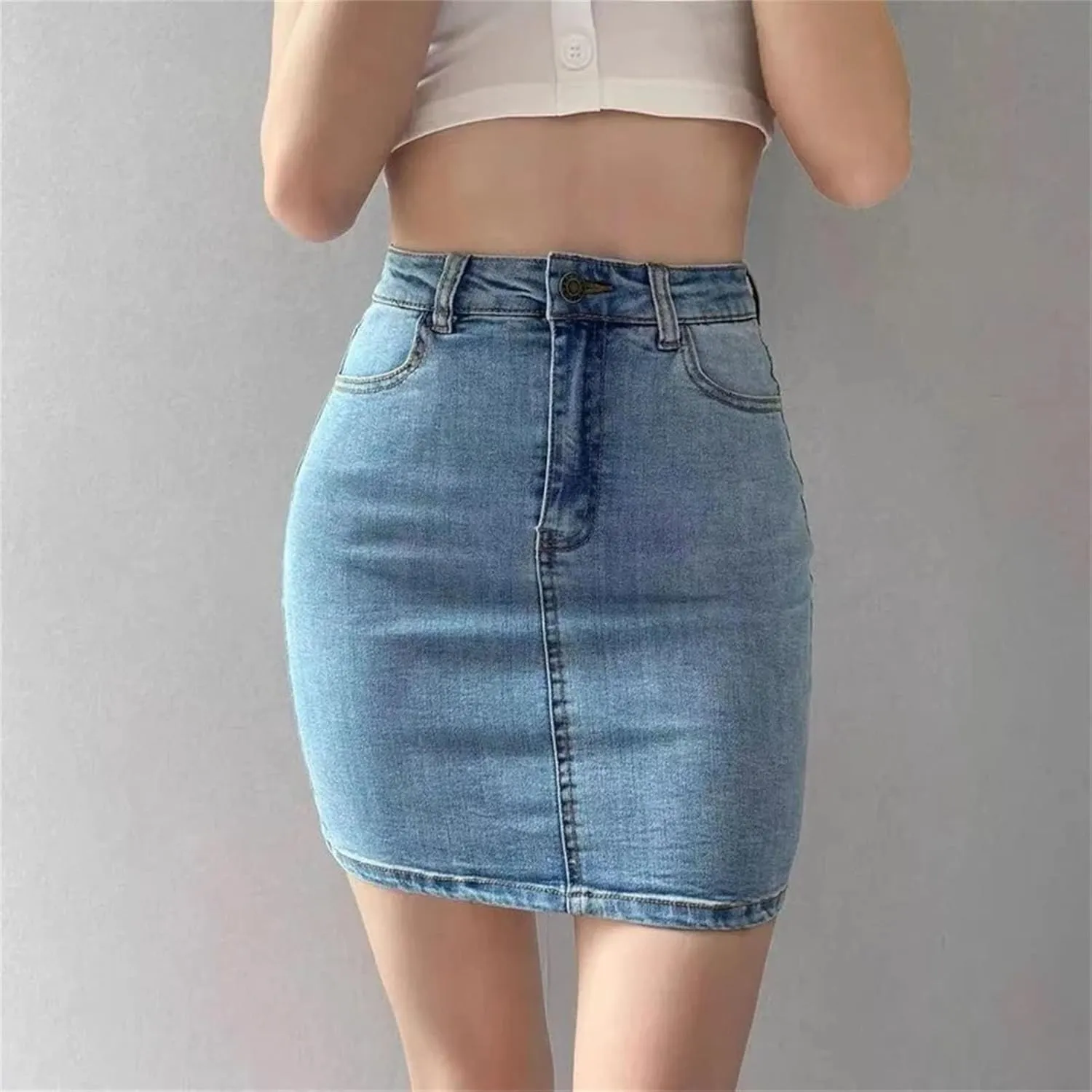 Women's Denim Skirt High Waisted Vintage Mini Skirts Summer Fashion Wrap A-Line Casual Skirt