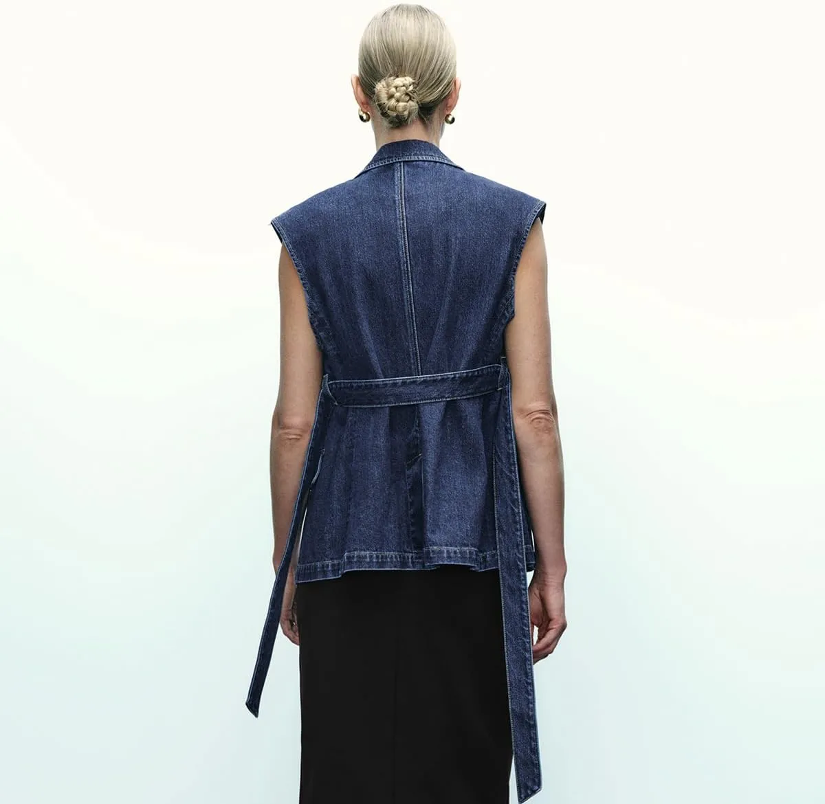 Womens Denim Vest V-Neck Lapel Button Dwon Sleeveless Classic Jean Jackets With Belt Pockets
