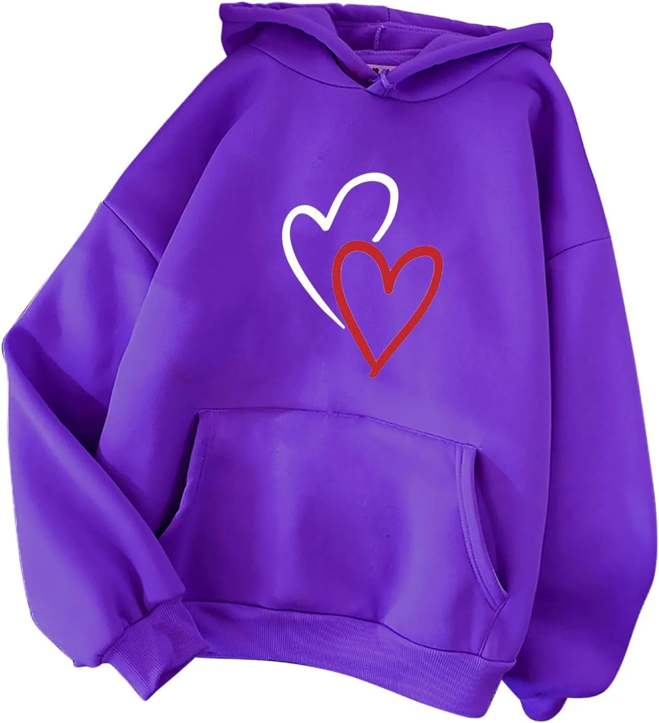 Women's Drawstring Hoodie Long Sleeve Heart Print Cute Pullovers Tops Trendy Kangaroo Pocket Casual Sweatshirt