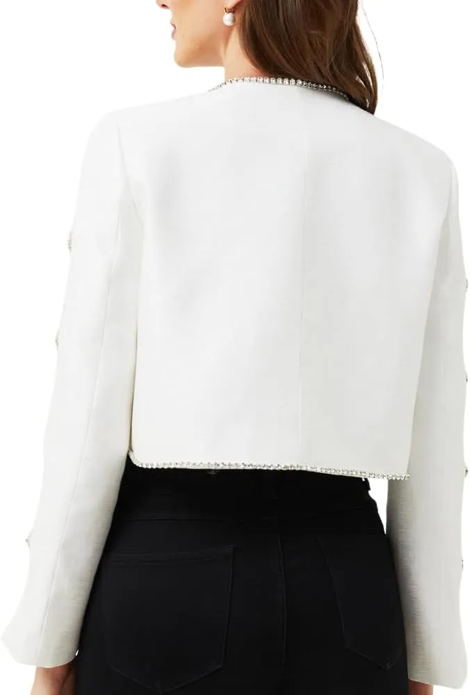 Women's Luxury Jackets Structured Dressy Jackets Crystals Short Cape Jacket, Wedding Guest Dinner Date Night, XS-XXXL
