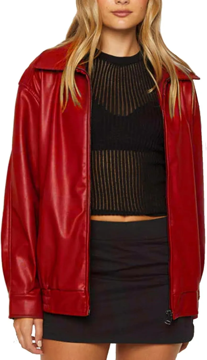 Women's Oversized Jackets 100% Lambskin Leather Plus Size Moto Biker 90s Outfit