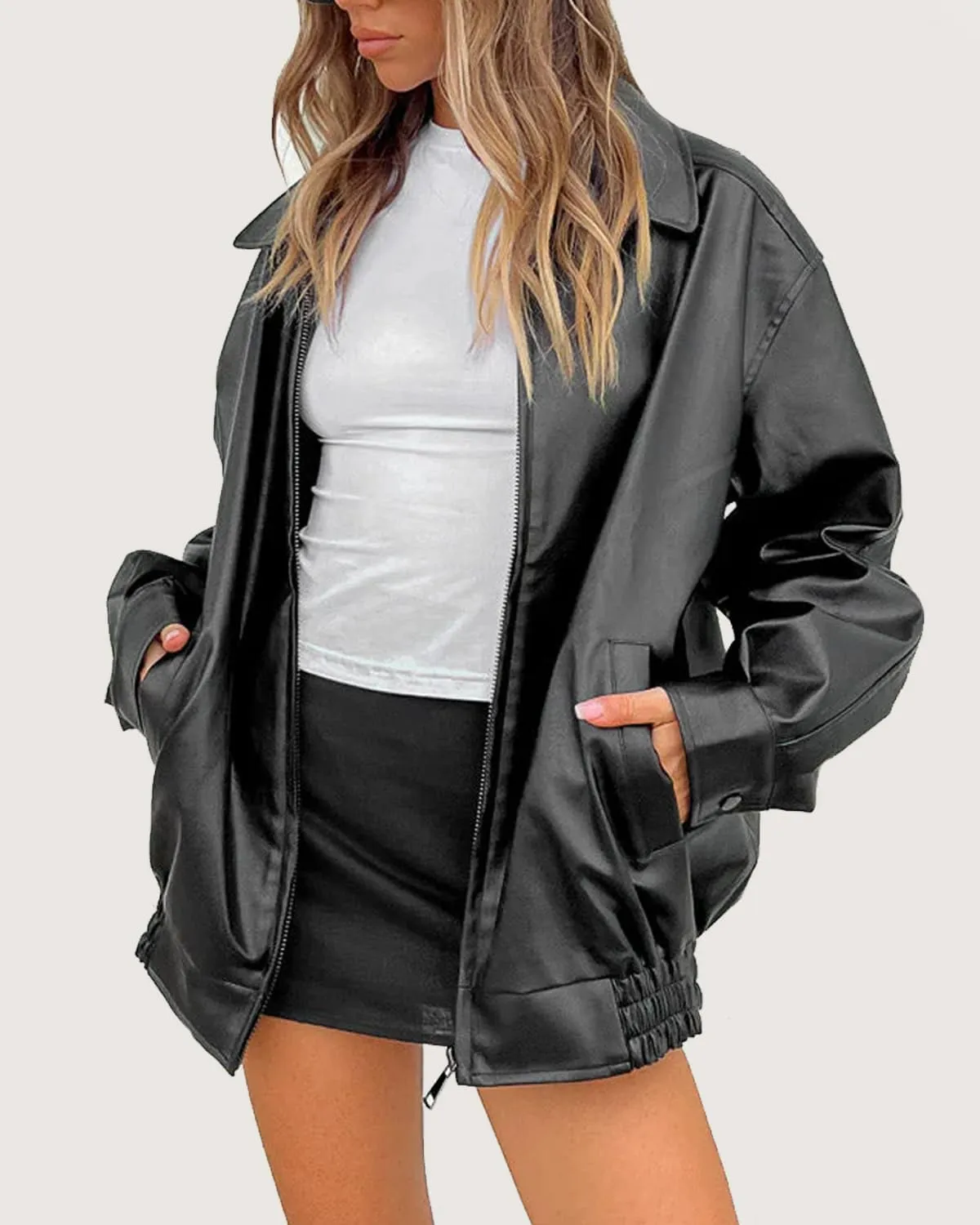 Women's Oversized Jackets 100% Lambskin Leather Plus Size Moto Biker 90s Outfit