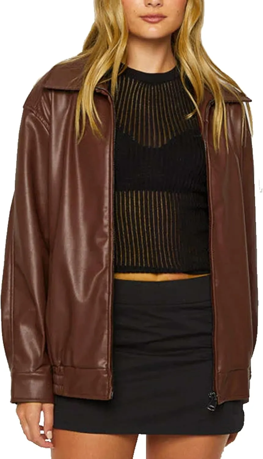 Women's Oversized Jackets 100% Lambskin Leather Plus Size Moto Biker 90s Outfit