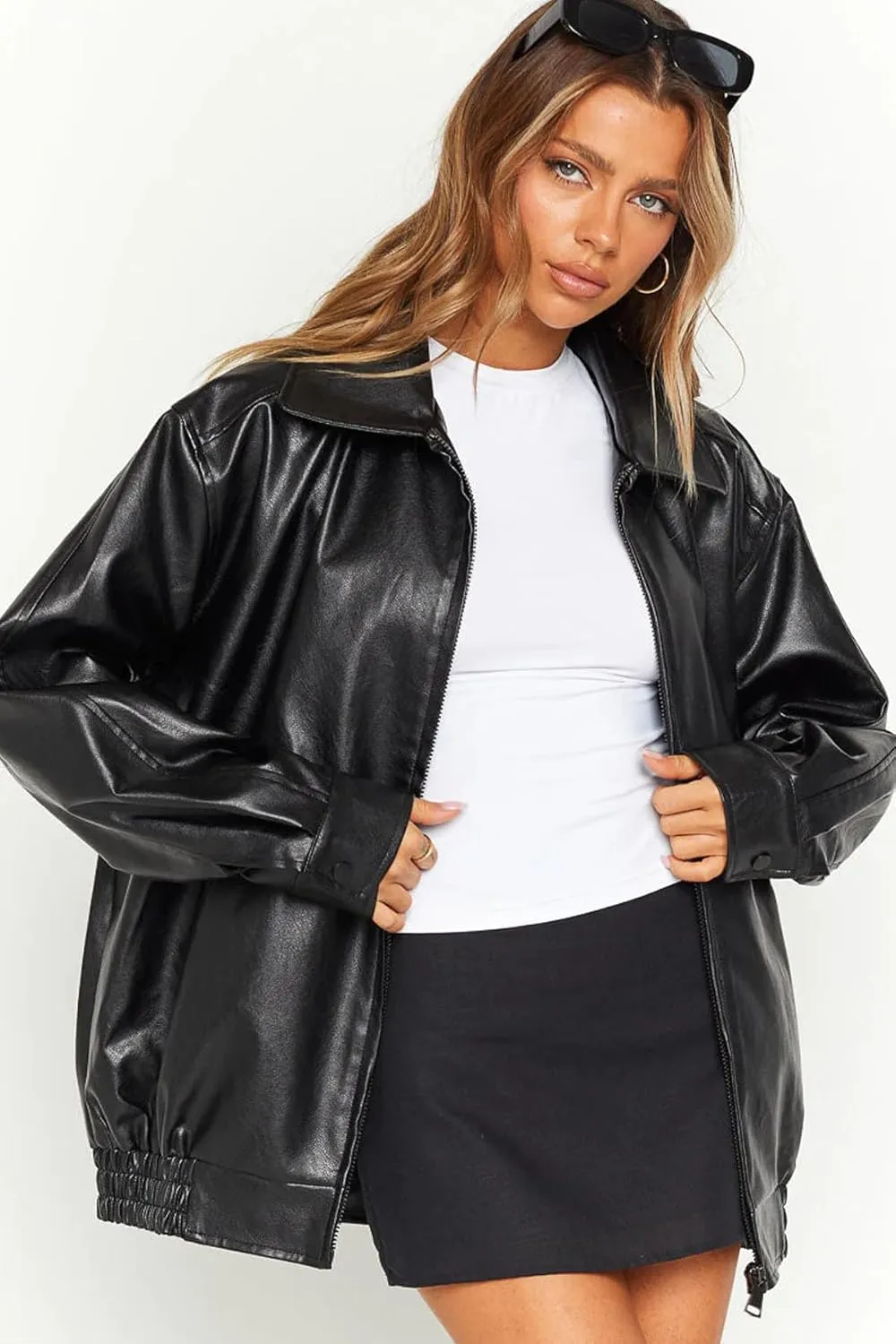 Women's Oversized Jackets 100% Lambskin Leather Plus Size Moto Biker 90s Outfit