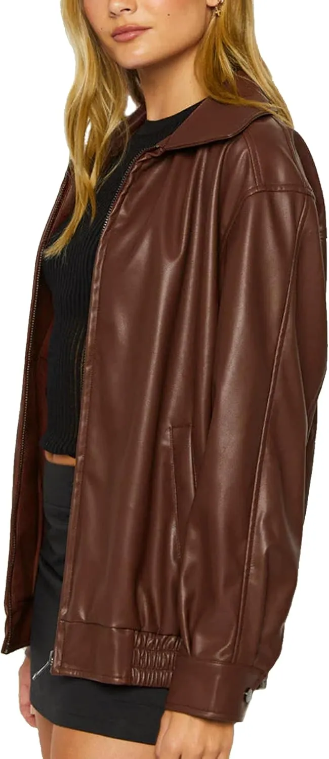 Women's Oversized Jackets 100% Lambskin Leather Plus Size Moto Biker 90s Outfit