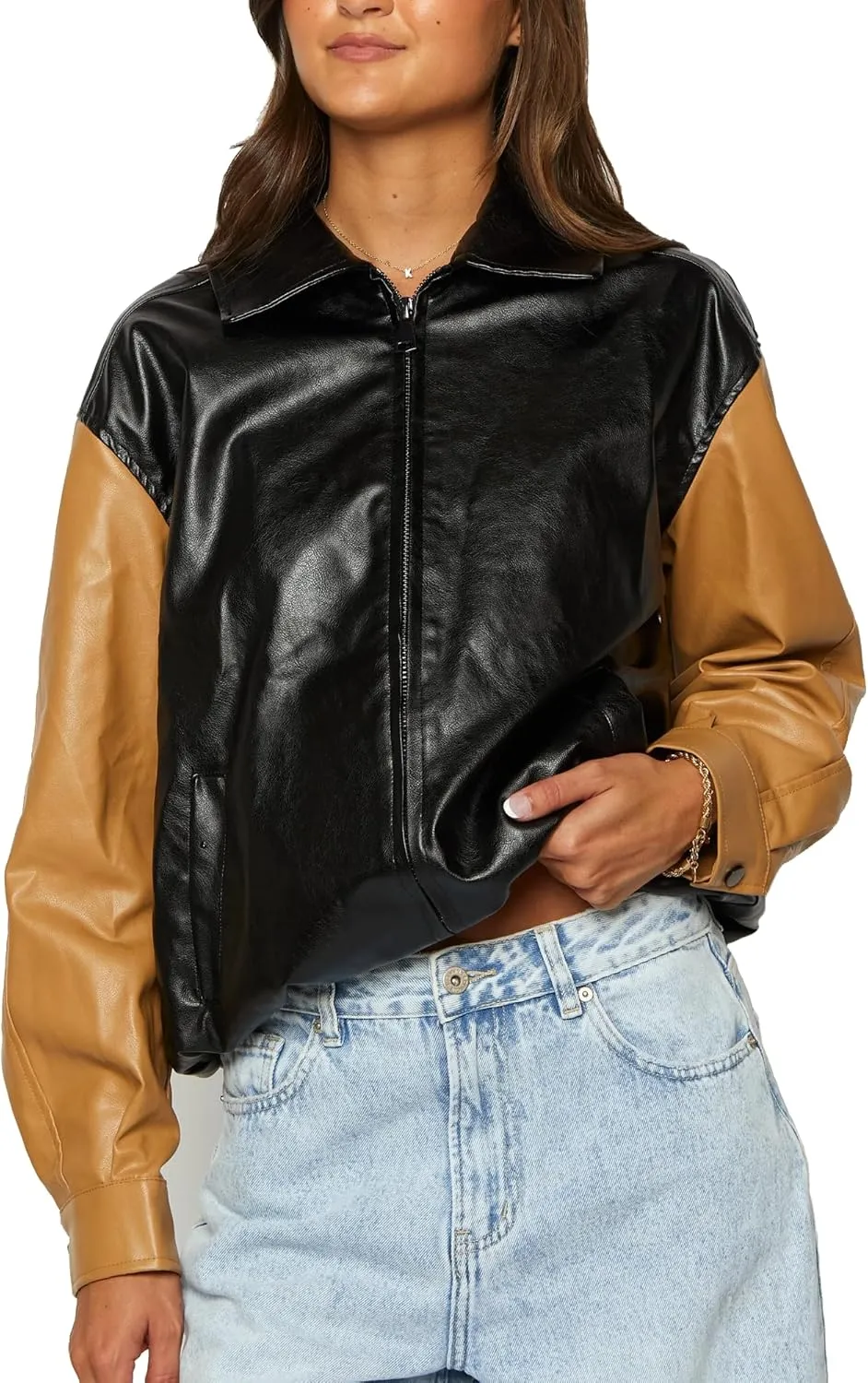 Women's Oversized Jackets 100% Lambskin Leather Plus Size Moto Biker 90s Outfit