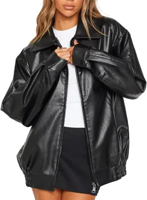 Women's Oversized Jackets 100% Lambskin Leather Plus Size Moto Biker 90s Outfit