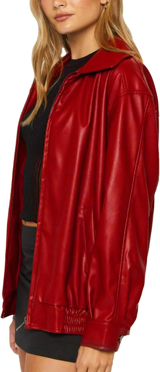 Women's Oversized Jackets 100% Lambskin Leather Plus Size Moto Biker 90s Outfit