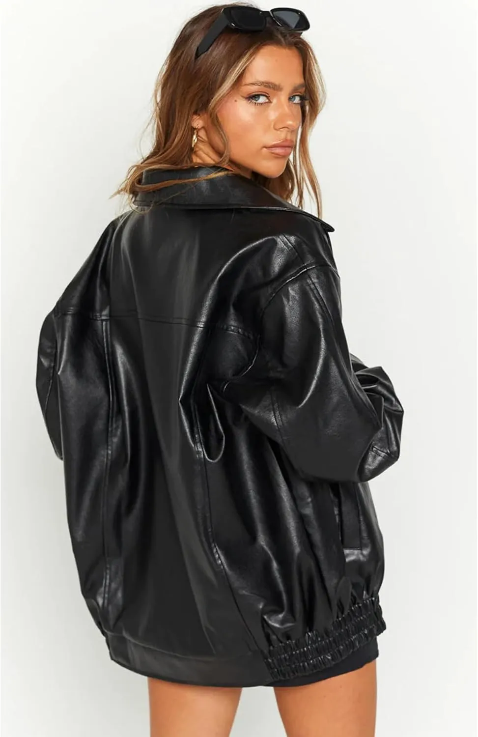 Women's Oversized Jackets 100% Lambskin Leather Plus Size Moto Biker 90s Outfit
