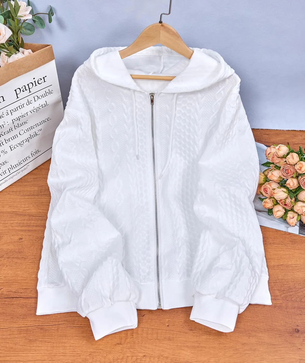 Women's Oversized Zip Up Hoodies Sweatshirts Sweater Casual Fall Winter Drawstring Jackets Cardigan