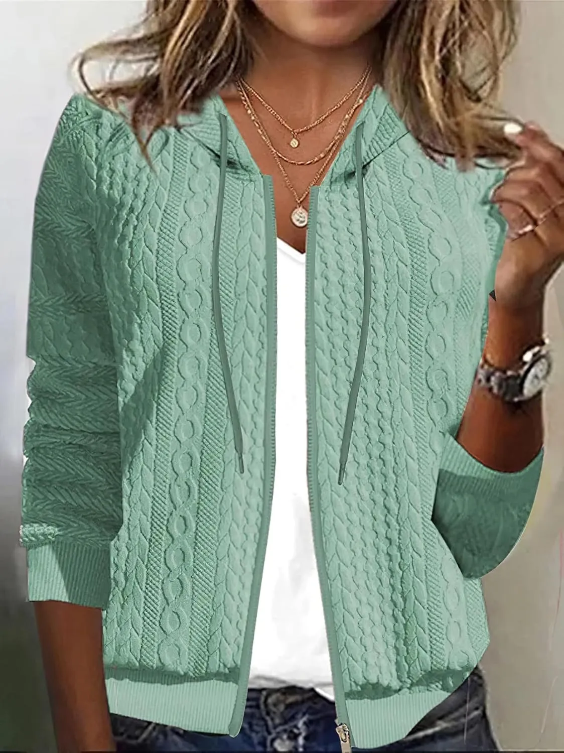 Women's Oversized Zip Up Hoodies Sweatshirts Sweater Casual Fall Winter Drawstring Jackets Cardigan