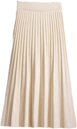 Women's Spring Winter Knitted Pleated Skirt Midi Skirt Solid Color Loose High Waist Skirts Female