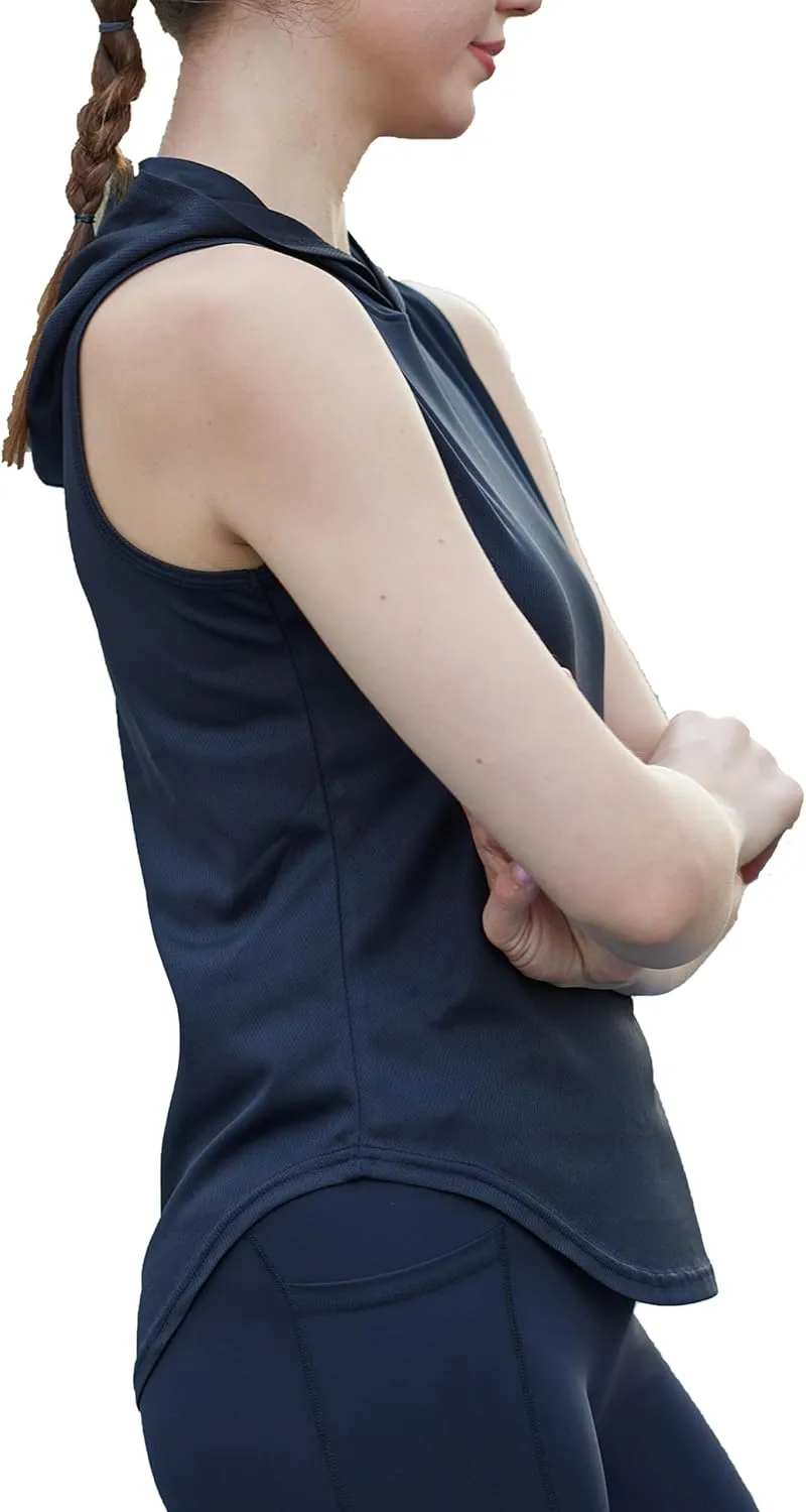 Womens Workout Hooded Tank Yoga Tops Running Shirts Quick Dry Gym Sleeveless Hoodie