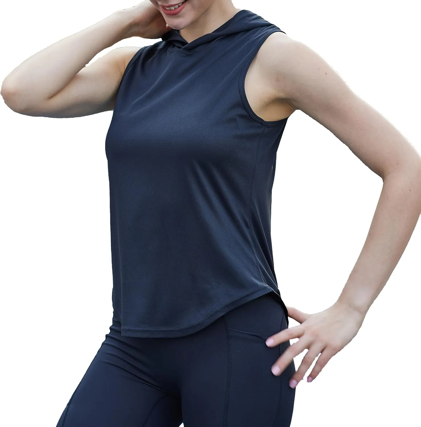 Womens Workout Hooded Tank Yoga Tops Running Shirts Quick Dry Gym Sleeveless Hoodie