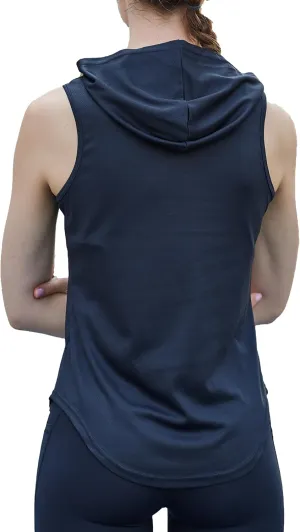 Womens Workout Hooded Tank Yoga Tops Running Shirts Quick Dry Gym Sleeveless Hoodie