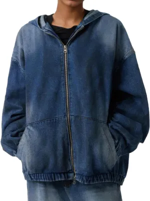 Women's Zip Up Denim Hoodie Sweatshirt Jean Jacket Coats with Pockets