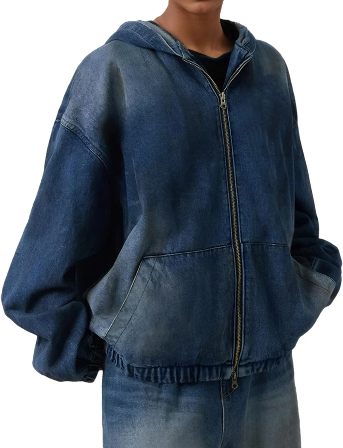 Women's Zip Up Denim Hoodie Sweatshirt Jean Jacket Coats with Pockets