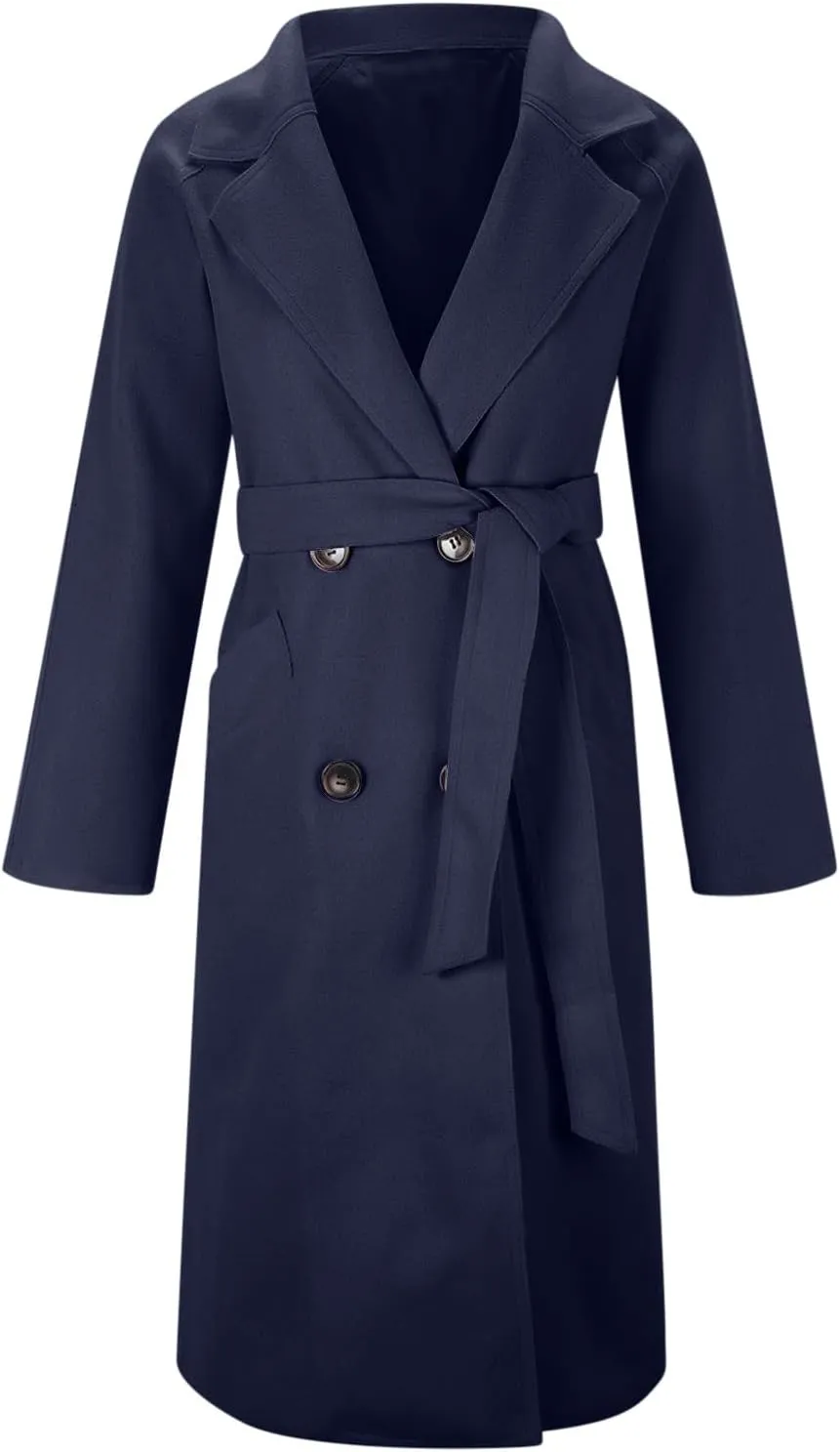 Wool Coats for Women 2024 Trendy Double Breasted Pea Coats Notch Lapel Long Winter Trench Coats with Pockets
