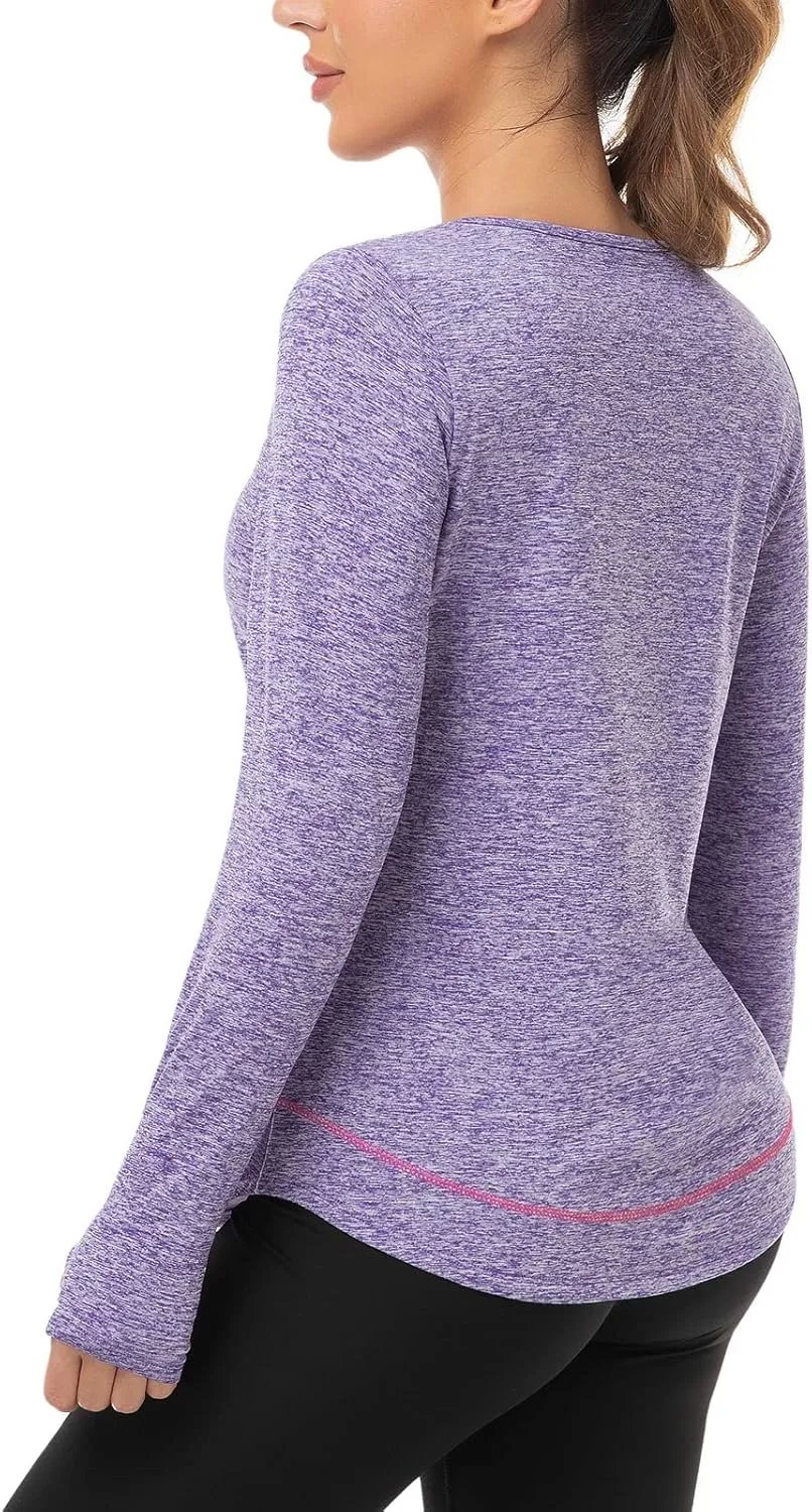 WOWENY Women's Thermal Fleece Workout Tops Long Sleeve Pullover Shirts with Thumb Holes for Sports Running Quick Dry