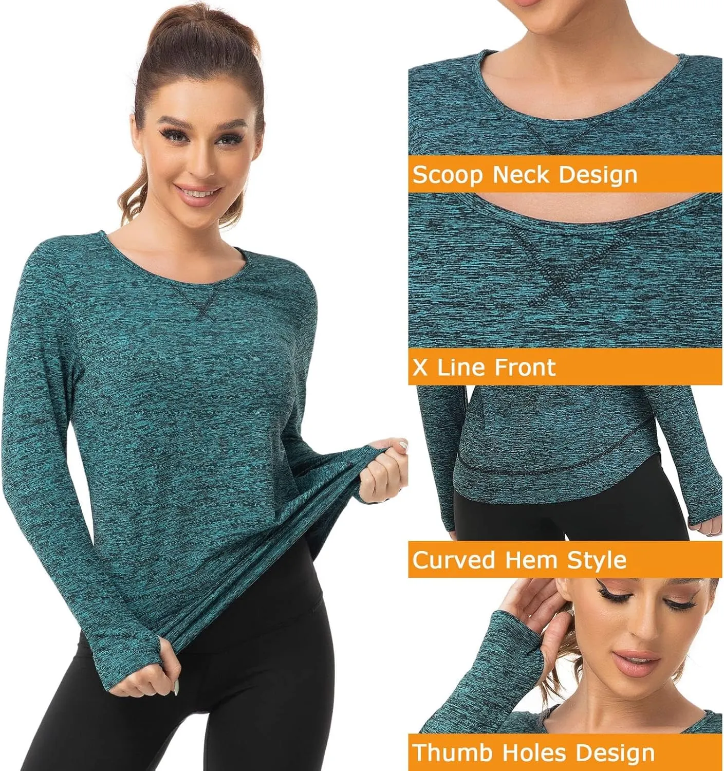 WOWENY Women's Thermal Fleece Workout Tops Long Sleeve Pullover Shirts with Thumb Holes for Sports Running Quick Dry