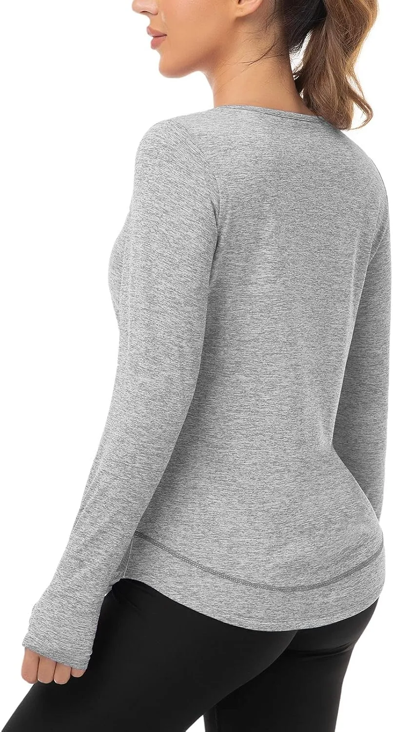 WOWENY Women's Thermal Fleece Workout Tops Long Sleeve Pullover Shirts with Thumb Holes for Sports Running Quick Dry