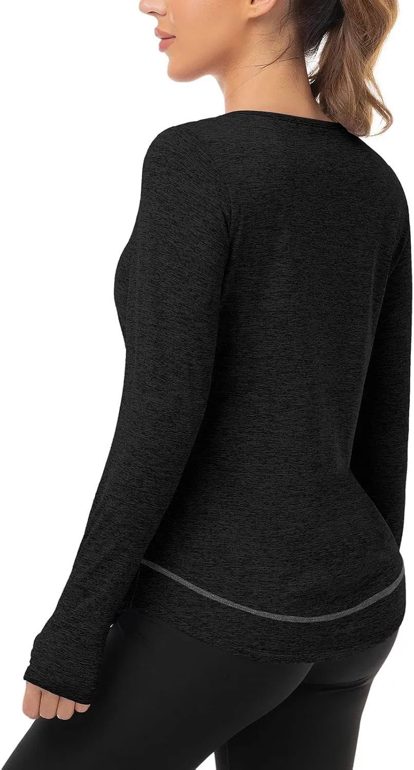 WOWENY Women's Thermal Fleece Workout Tops Long Sleeve Pullover Shirts with Thumb Holes for Sports Running Quick Dry