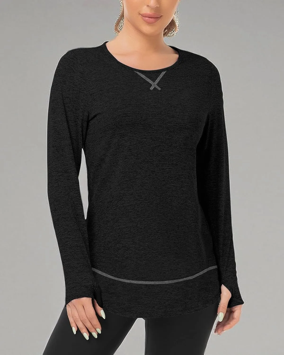 WOWENY Women's Thermal Fleece Workout Tops Long Sleeve Pullover Shirts with Thumb Holes for Sports Running Quick Dry
