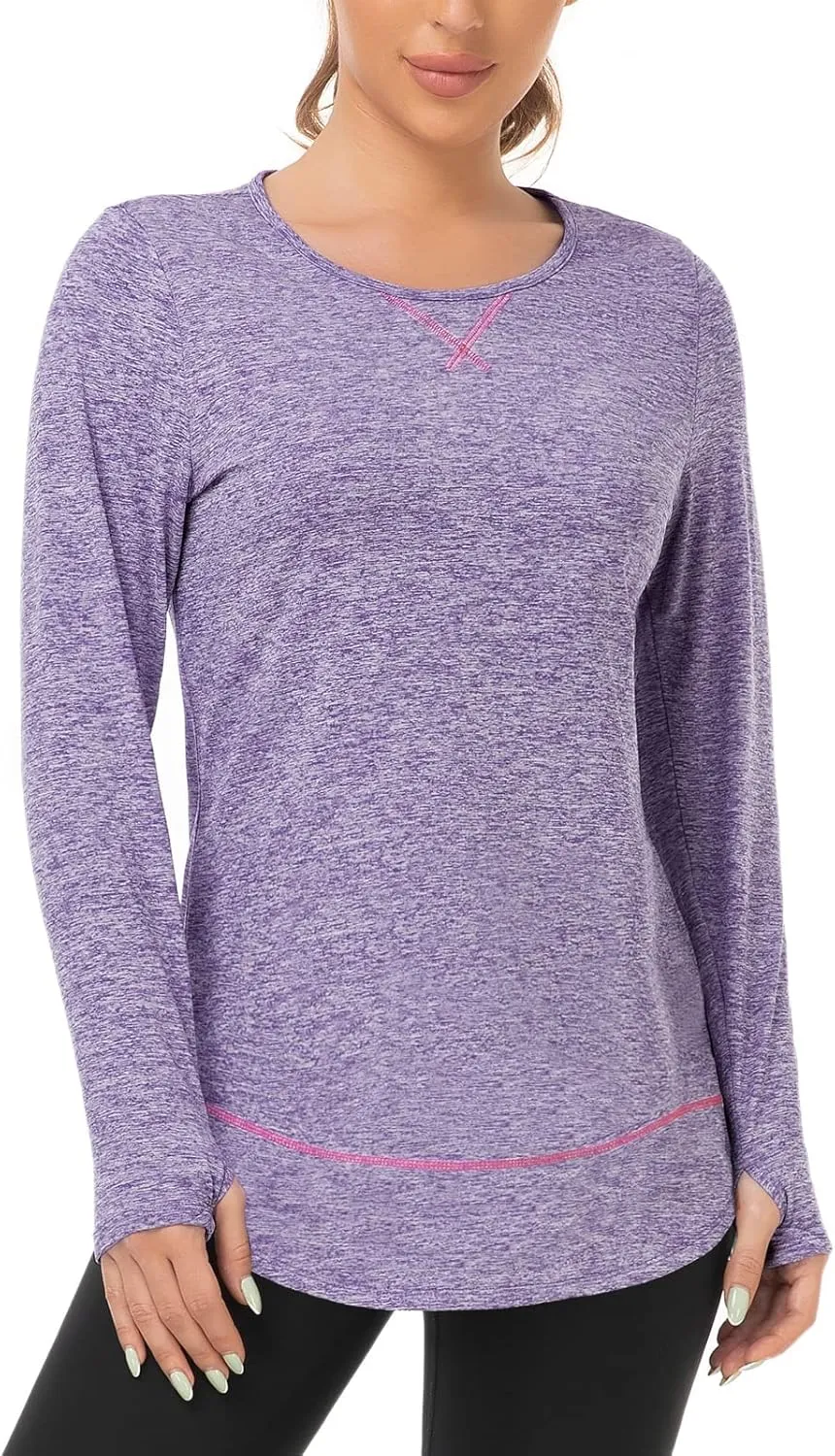 WOWENY Women's Thermal Fleece Workout Tops Long Sleeve Pullover Shirts with Thumb Holes for Sports Running Quick Dry