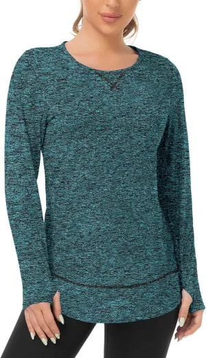 WOWENY Women's Thermal Fleece Workout Tops Long Sleeve Pullover Shirts with Thumb Holes for Sports Running Quick Dry