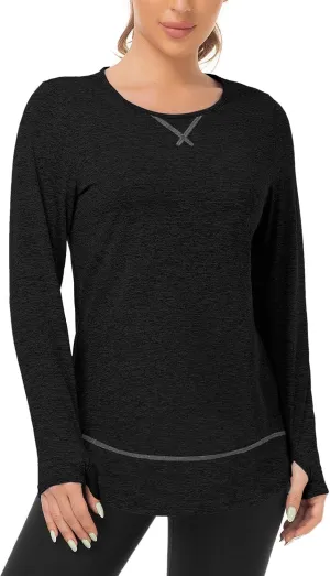 WOWENY Women's Thermal Fleece Workout Tops Long Sleeve Pullover Shirts with Thumb Holes for Sports Running Quick Dry