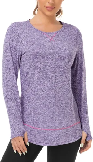 WOWENY Women's Thermal Fleece Workout Tops Long Sleeve Pullover Shirts with Thumb Holes for Sports Running Quick Dry