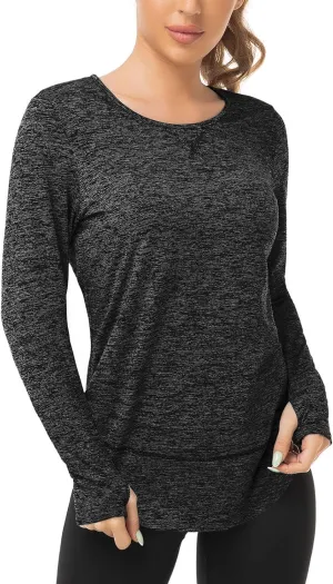 WOWENY Women's Thermal Fleece Workout Tops Long Sleeve Pullover Shirts with Thumb Holes for Sports Running Quick Dry