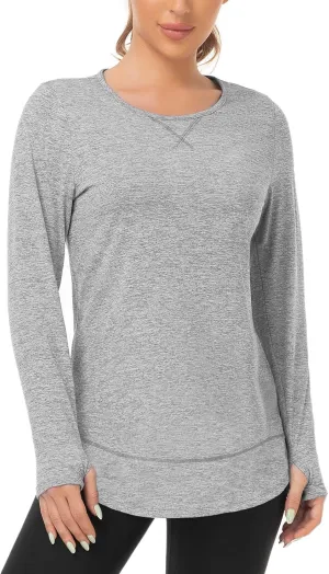 WOWENY Women's Thermal Fleece Workout Tops Long Sleeve Pullover Shirts with Thumb Holes for Sports Running Quick Dry