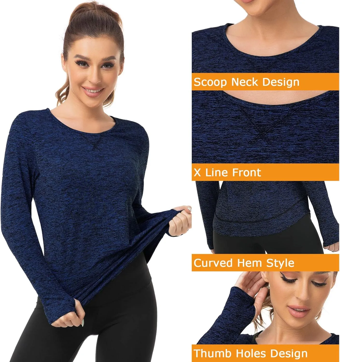 WOWENY Women's Thermal Fleece Workout Tops Long Sleeve Pullover Shirts with Thumb Holes for Sports Running Quick Dry