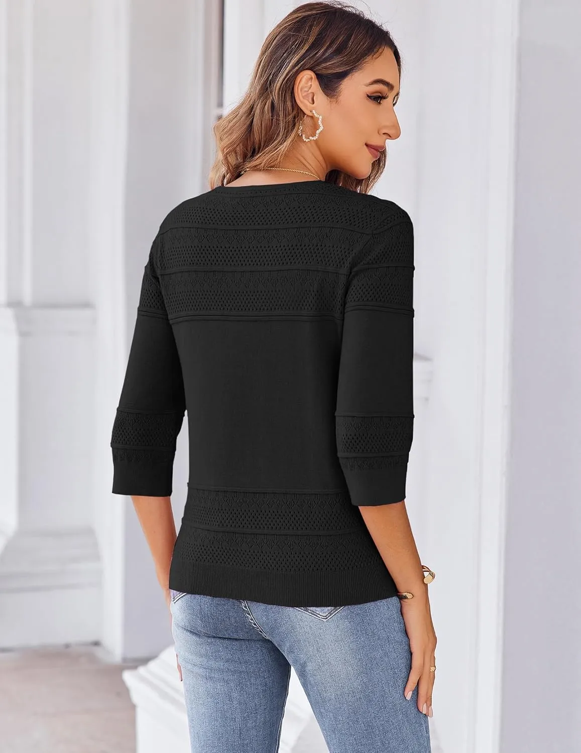 Zeagoo Womens Lightweight Summer Cropped Cardigan 3/4 Sleeve Button up Thin Bolero Crochet Knit Shrug Sweater