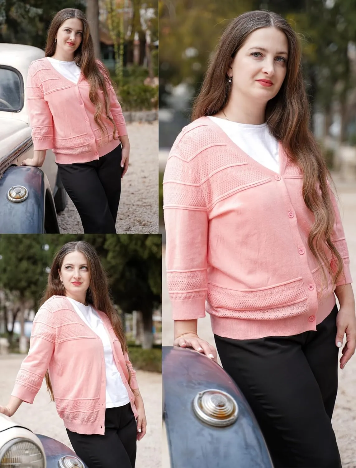 Zeagoo Womens Lightweight Summer Cropped Cardigan 3/4 Sleeve Button up Thin Bolero Crochet Knit Shrug Sweater