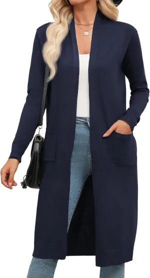 Zeagoo Women's Long Cardigan Sweaters Lightweight Sweater Long Sleeve Open Front Casual Knit Duster Cardigans with Pocket