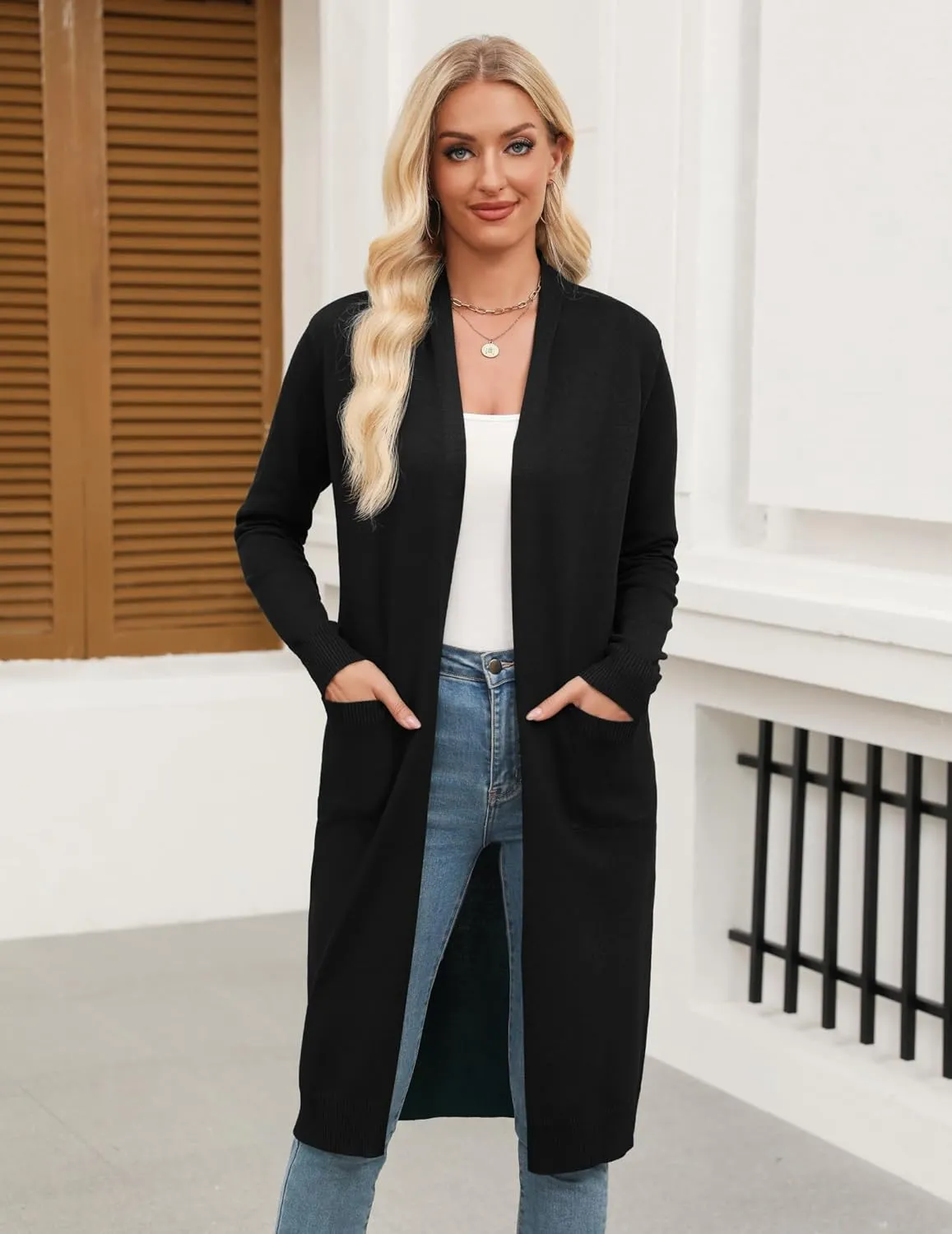 Zeagoo Women's Long Cardigan Sweaters Lightweight Sweater Long Sleeve Open Front Casual Knit Duster Cardigans with Pocket
