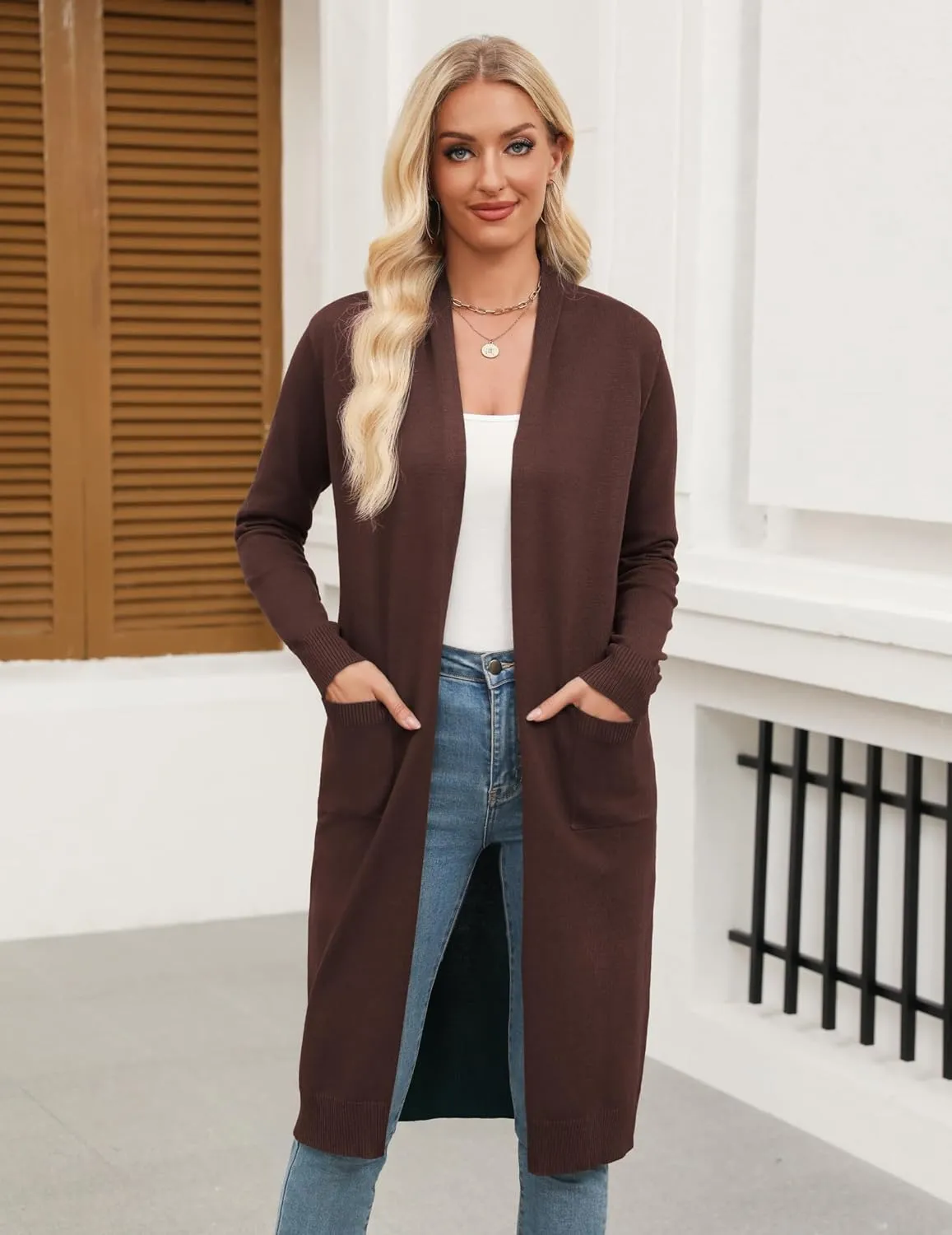 Zeagoo Women's Long Cardigan Sweaters Lightweight Sweater Long Sleeve Open Front Casual Knit Duster Cardigans with Pocket