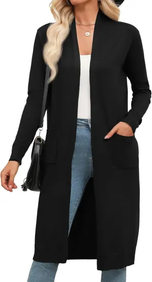 Zeagoo Women's Long Cardigan Sweaters Lightweight Sweater Long Sleeve Open Front Casual Knit Duster Cardigans with Pocket