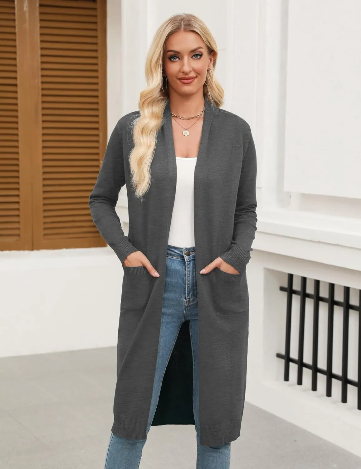 Zeagoo Women's Long Cardigan Sweaters Lightweight Sweater Long Sleeve Open Front Casual Knit Duster Cardigans with Pocket